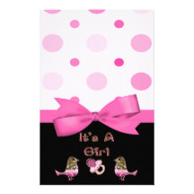 It's A Girl Baby Shower Pink & Gold Bling Custom Stationery