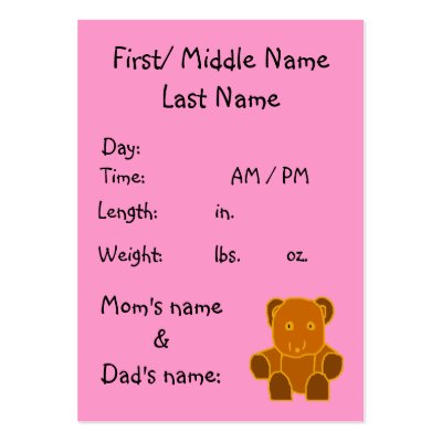 It's A Girl! - birth announcement template Business Card Templates by Horseshoes3