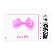 It's a girl -bow-pink postage
