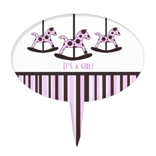 It's A Girl Carousel Cake Pick Zazzle