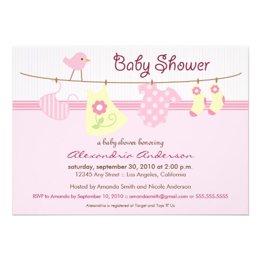 It's a Girl! Clothesline Baby Shower Invitation