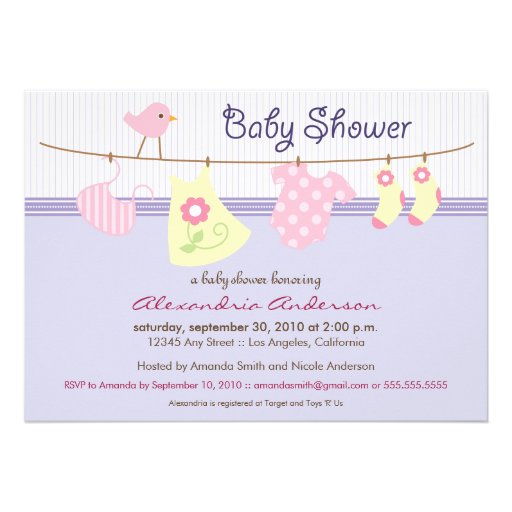 It's a Girl! Clothesline Baby Shower Invitation