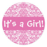 It's a Girl! Damask Envelope Sticker Seal
