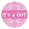 It's a Girl! Damask Envelope Sticker Seal