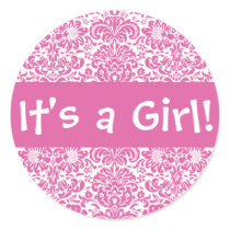 It's a Girl! Damask Envelope Sticker Seal by hummingbirdcake It's a Girl! Damask Envelope Sticker Seal