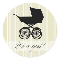 It's a Girl! Green Baby Buggy Sticker