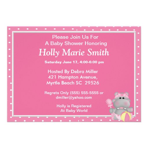 It's a Girl Hippo Baby Shower Invitation