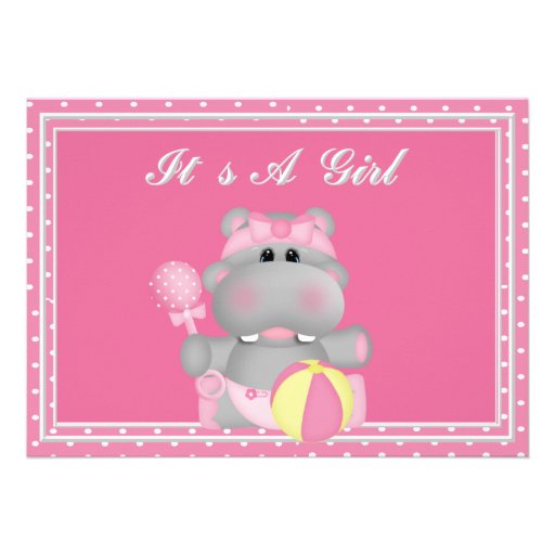 It's a Girl Hippo Baby Shower Invitation