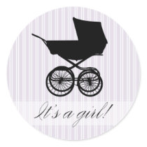 It's a Girl! Lavender Baby Buggy Sticker