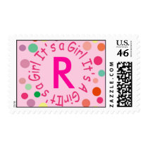 IT'S A GIRL LETTER "R" PINK POLKA DOTS postage by Initialreaction IT'S A GIRL LETTER "R" PINK POLKA DOTS postage