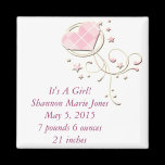 It's A Girl Magnet Argyle Heart Swirls and Stars