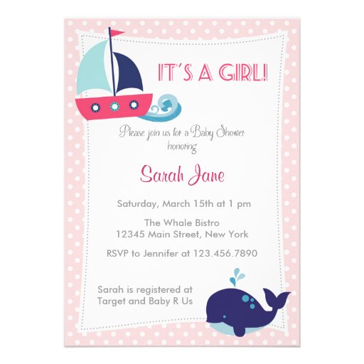 It's A Girl Nautical Sailboat Baby Shower Invite