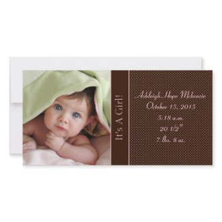 It's A Girl -Photo Card Stats Deep Brown Pink Dots photocard