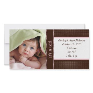 It's A Girl -Photo Card Stats Deep Brown Pink Dots photocard