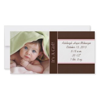 It's A Girl -Photo Card Stats Deep Brown Pink Dots photocard
