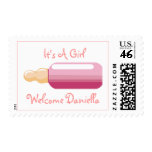 It's A Girl Pink Baby Bottle Postage Stamp Welcome
