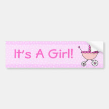It's A Girl! Pink Baby Carriage Bumper Sticker