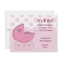 It's a Girl Pink Buggy Announcement