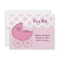 It's a Girl Pink Buggy Announcement
