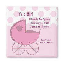 It's a Girl Pink Buggy Announcement Magnet