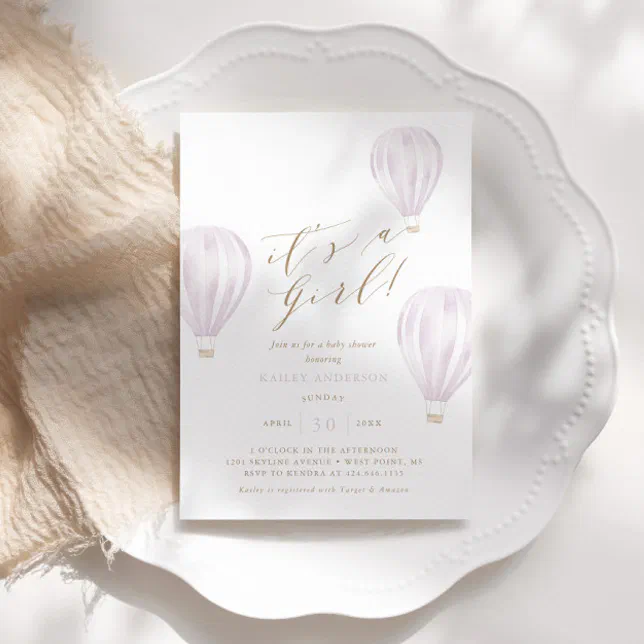 It S A Girl Pink Hot Air Balloon Baby Shower Invitation Zazzle