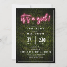 It S A Girl Pink Neon Boxwood Baby Shower Invitation Zazzle