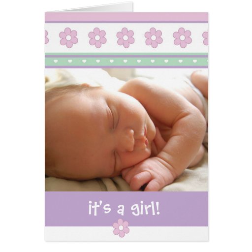 It's a Girl Pink & Purple Birth Announcement Zazzle
