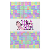 It's A Girl Pink Text w/ Baby Candy Bar Wrapper Stationery Design