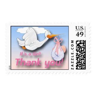 It's a Girl Stork Baby Shower Thank You Postage