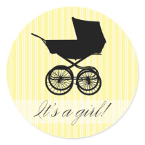 It's a Girl! Yellow Baby Buggy Sticker