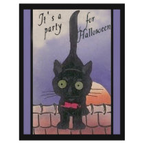 It's a Party for Halloween Black Cat Invitations flyers