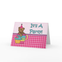 It's A Party Teddy Bear Cupcake Party Invites Greeting Card