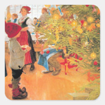 It's Christmas Time Again - Boy Looking at Tree Square Stickers