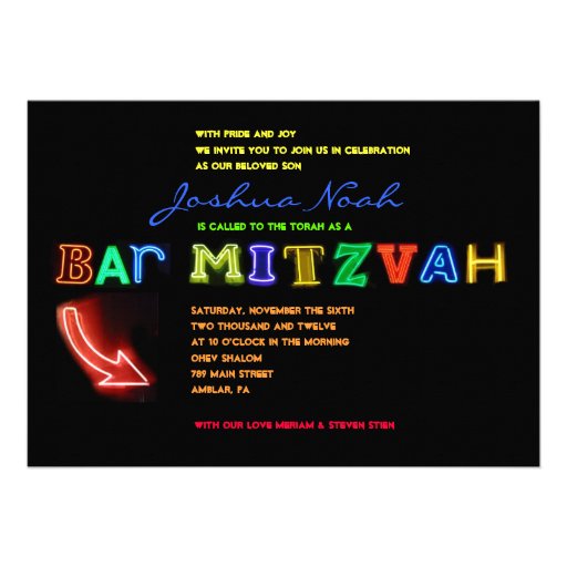 IT'S ELECTRIC!  NEON SIGN Bar Mitzvah Invitation