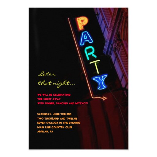 IT'S ELECTRIC!  NEON SIGN Bar Mitzvah Reply Card Personalized Invitation