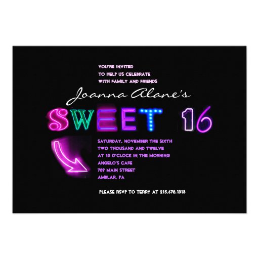 IT'S ELECTRIC! NEON SIGN Sweet Sixteen Invitation