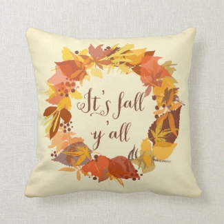 It's Fall Y'all Autumn Leaves Wreath Pillow