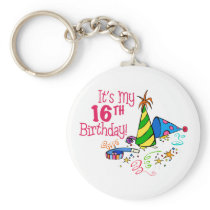 It's My 16th Birthday (Party Hats) Key Chain