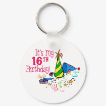 It's My 16th Birthday (Party Hats) keychains