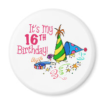 It's My 16th Birthday (Party Hats) Fridge Magnets
