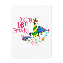 It's My 16th Birthday (Party Hats) Postcards