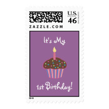 It's My 1st Birthday Chocolate Cupcake (pink) Postage Stamps