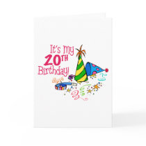 It's My 20th Birthday (Party Hats) Cards