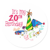 It's My 20th Birthday (Party Hats) Sticker