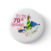 It's My 70th Birthday (Party Hats) buttons