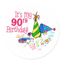 It's My 90th Birthday (Party Hats) Round Sticker