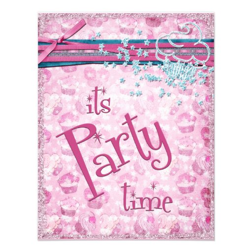 It's Party Time Fancy Pink Cupcake Invitations