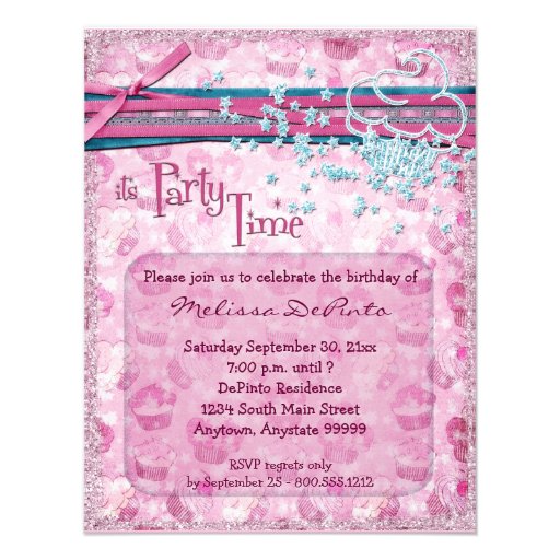 It's Party Time Fancy Pink Cupcake Invitations