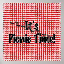 It's Picnic Time! Red Checkered Table Cloth w/Ants Poster