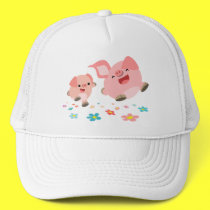 It's Spring!!-Two Cute Cartoon Pigs Hat by Lioness_Graphics It's Spring!!-Two Cute Cartoon Pigs Hat